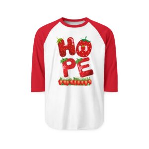 Three-Quarter Sleeve Raglan Shirt – Strawberry “HOPE” Design